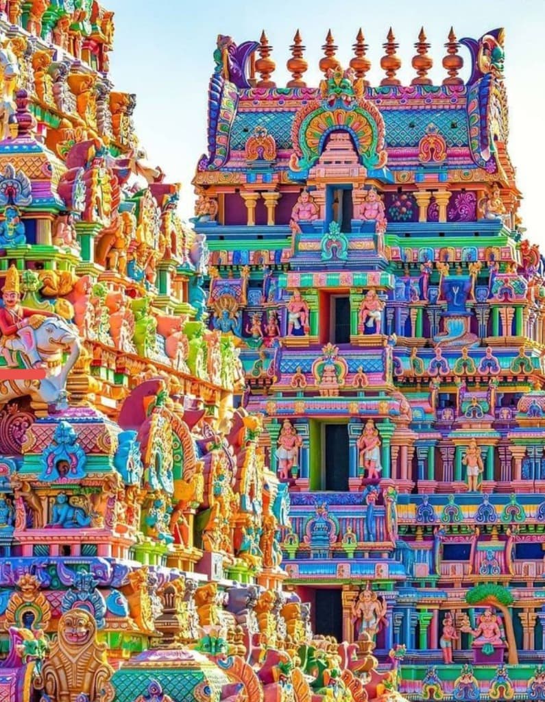 Vibrant Sculpted Gopuram Statues